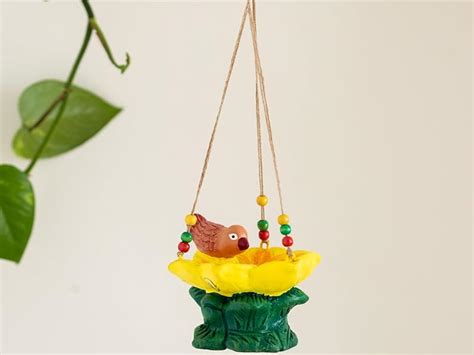 ExclusiveLane 'Thirsty Sparrow' Terracotta Bird Feeder Hanging for ...