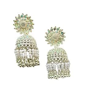 Buy GM ENTERPRISES Gold Tone Kundan & Pearls Large Ethnic Jhumka ...