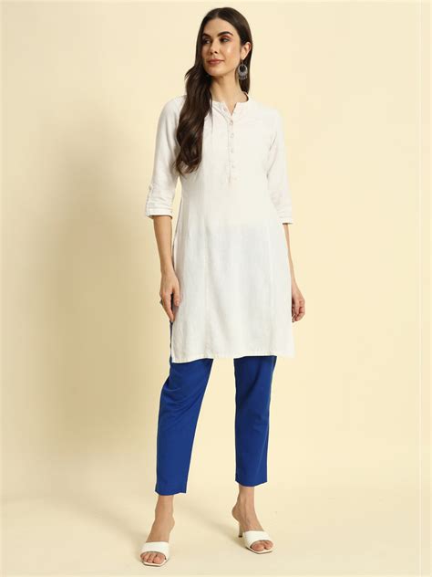 Thread Plus Cotton Flax Kurti Pants for Women Royal Blue