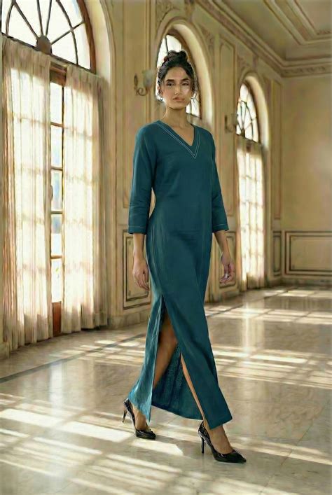 Blue Long ankle length straight dress – Chhaya Gandhi Design Studio