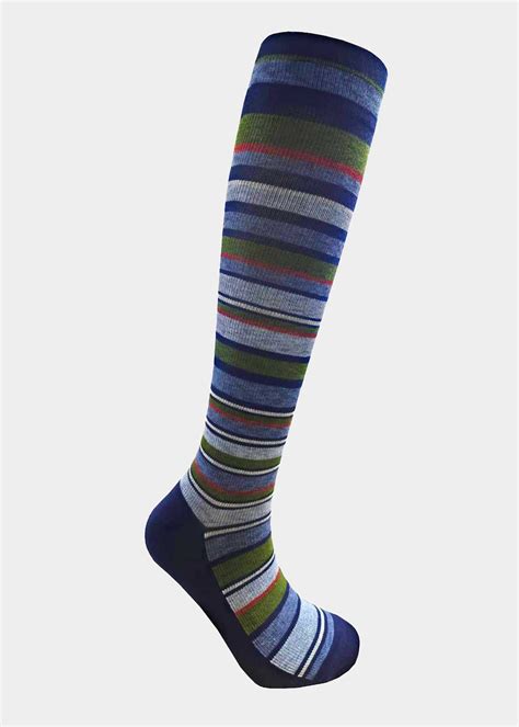 Men's Multi Stripe Navy Print Compression Socks | Scrubs & Beyond