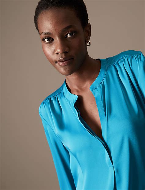 Buy Satin Notch Neck Popover Blouse at Marks & Spencer