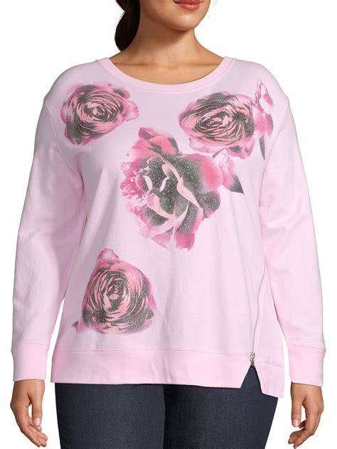 Women's Plus Size French Terry Side-Zip Graphic Sweatshirt - Walmart.com