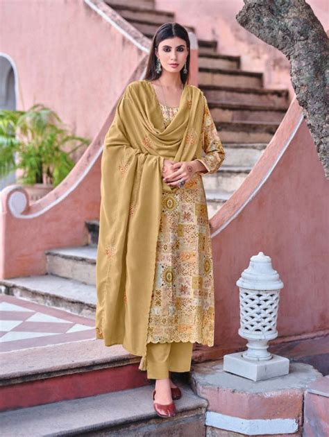 Designer Brown Unstitched Jam Cotton Salwar Suits Material – Stilento