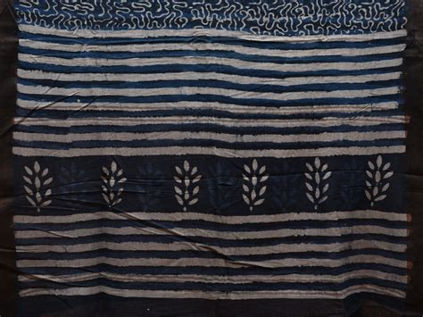 Blue and Black Printed Cotton Handloom Saree with All Over and Strips ...