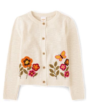 Girls Long Sleeve Crochet Floral Cardigan - Fall Celebrations - CREAM ...