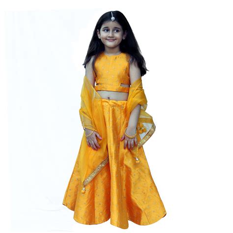 Yellow Embroidery Applique Sleeveless Lehnaga Choli Set – Piccolokids-in