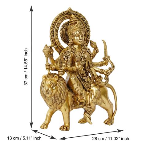 Golden Goddess Durga Maa On Lion Brass Handcrafted Statue - eCraftIndia ...