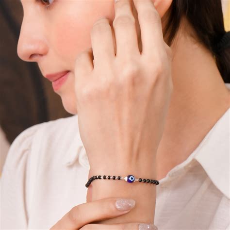 Sterling Silver Black Bead Evil Eye Bracelet – Samvah