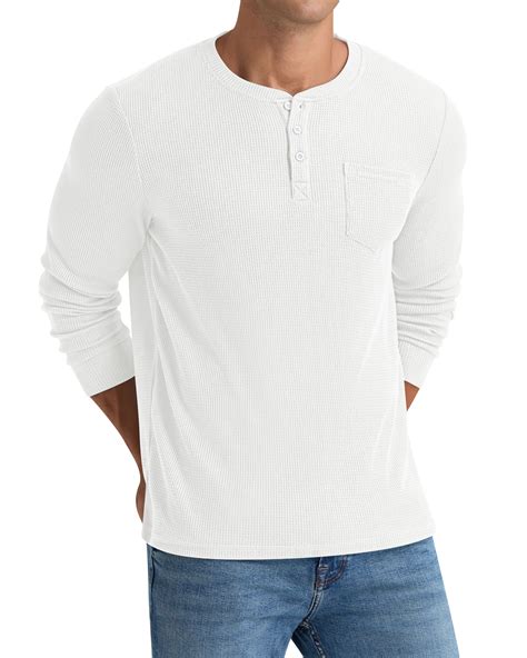 Iceglad Men's Henley Shirts Long Sleeve Basic Waffle Pique Pullover T ...