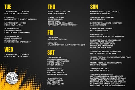 This Week’s Live Sports at The Old English Pub - THE OLD ENGLISH BANGKOK
