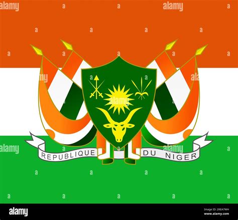 The official current flag and coat of arms of the Republic of Niger. State flag of Niger ...
