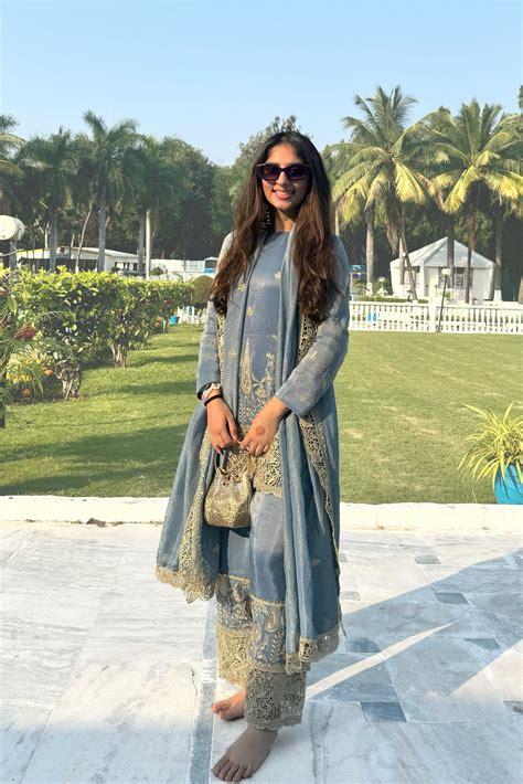 Blue Embroidered Cutwork Tissue Suit – Charu Kapoor