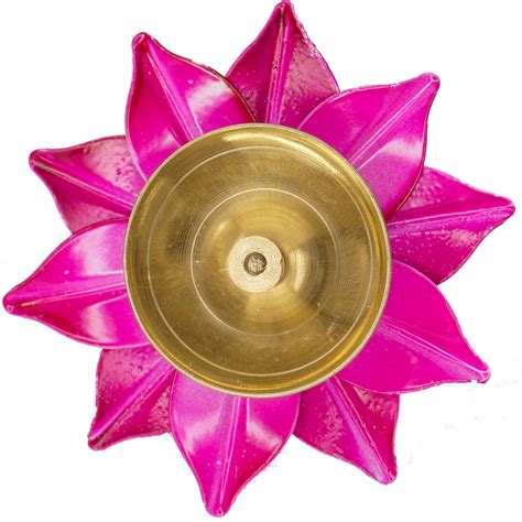 4 Inch Pink Brass Lotus Diya - Traditional Pooja Lamp (Aligarh, India ...
