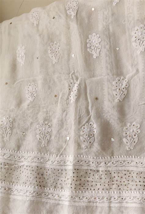 Ivory Chikankari and Mukaish Kurta Fabric