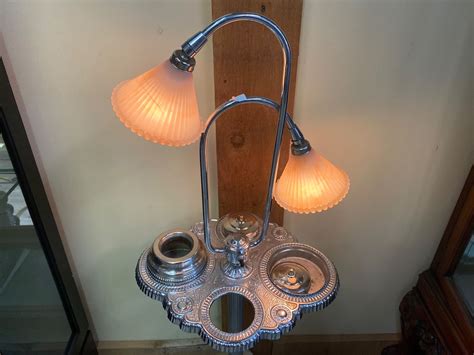 Vintage Smokers Ash Tray Lamp Stand With Art Glass Swirl Base