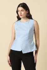 Buy Women Light Blue Solid Formal Top Online - 40093563 | Allen Solly