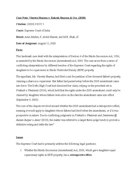 Case Note: Vineeta Sharma v. Rakesh Sharma (2020) - Landmark Judgment ...