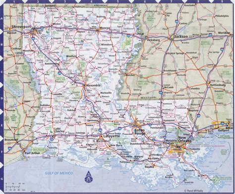 Map of Louisiana state with highways,roads,cities,counties. Louisiana ...