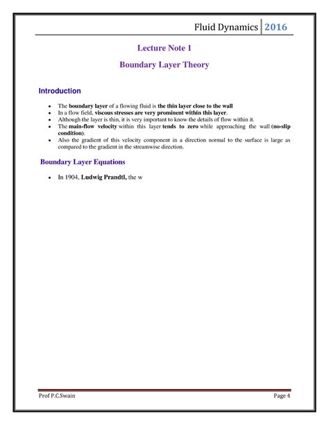 Fluid Dynamics 2 - Lecture Note 1 Boundary Layer Theory Introduction ...