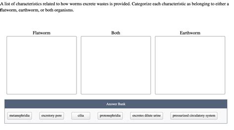 Solved A list of characteristics related to how worms | Chegg.com