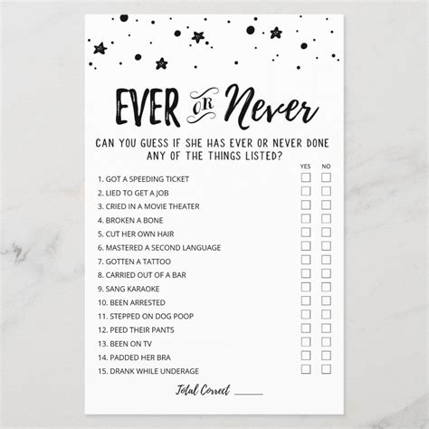 Editable Ever or Never Bridal Shower game | Zazzle | Fun bridal shower ...