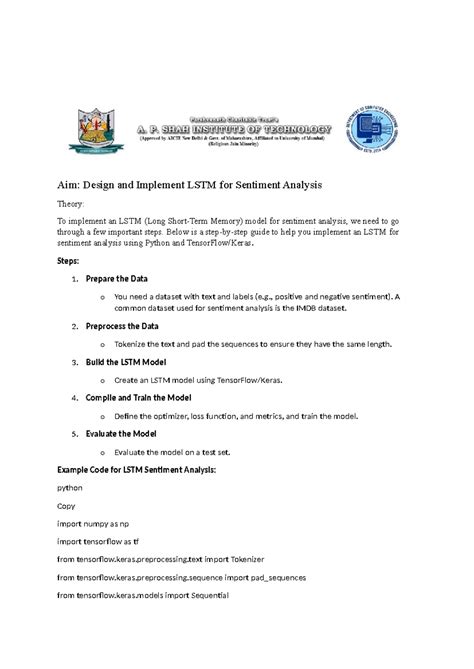To implement an LSTM - Aim: Design and Implement LSTM for Sentiment ...