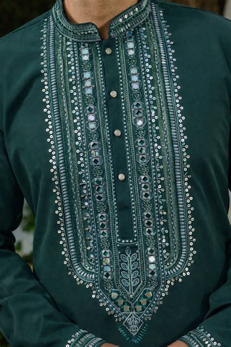 Forest Green Armani Kurta–Bottom Set with Sequins Mirror Work ...