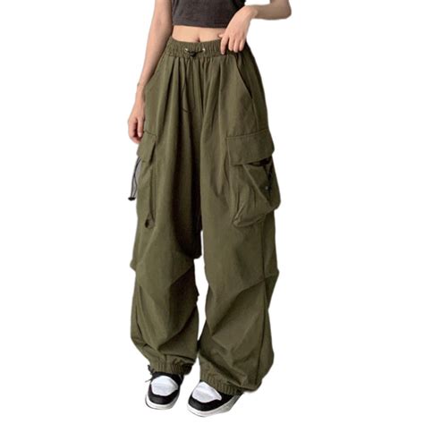 Womens Cargo Pants High Waisted Drawstring Baggy Pants Casual Relaxed ...