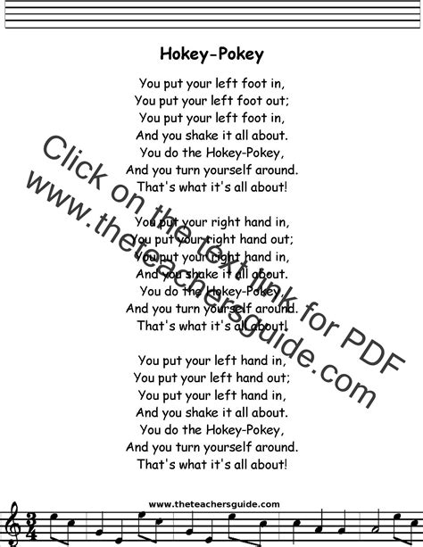 Hokey Pokey Lyrics, Printout, MIDI, and Video
