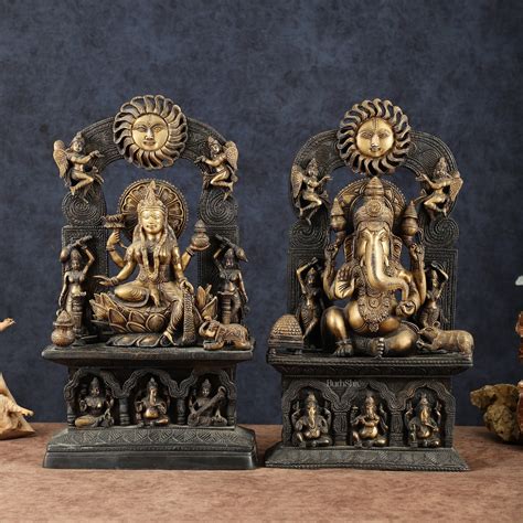 Buy Brass Lord Ganesha and Goddess Lakshmi Statue Pair – 20" Height ...