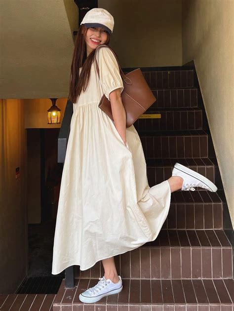 DAZY Solid Puff Sleeve Smock Dress | SHEIN USA