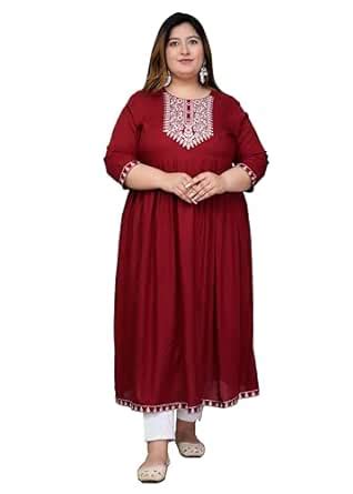 Buy Laabh Women Rayon Embroidered Round Neck 3/4 Sleeves Calf Length ...