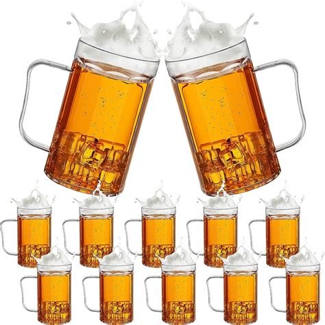 Amazon.com | Mifoci 10 Pcs Clear Plastic Beer Mug with Handles Reusable ...