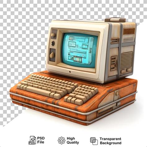 Premium PSD | 3d old vintage computer on transparent background