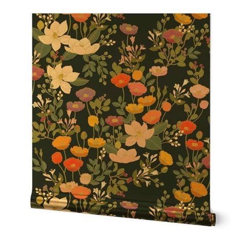 Buy Maximalist Floral Gold or Silver Metallic Wallpaper Botanical ...