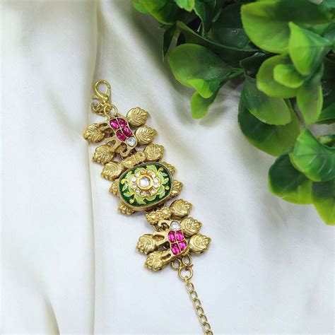 Traditional Elephant Design Gold Plated Bracelet with Stone Detailing ...