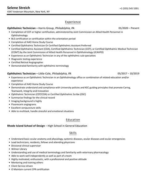 Ophthalmic Technician Resume Samples | Velvet Jobs
