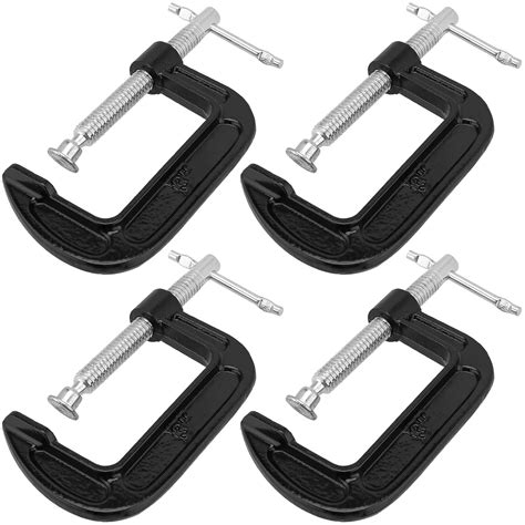 JEUIHAU 4 PCS 3 Inch C Clamp Set, Cast Iron C Clamps, Black Metal Small ...