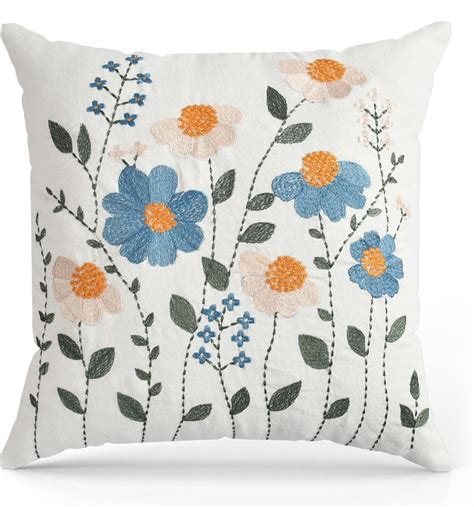 Embroidered Floral Cushion Covers 16x16 Ivory Teal Green Set of 3 ...