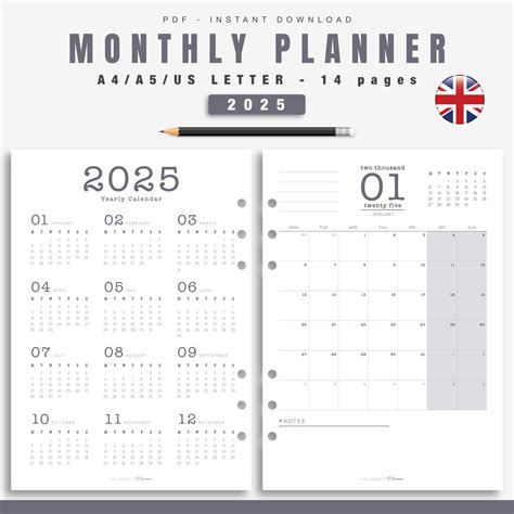 Buy Gray 2025 Monthly Diary to Print 1 Page per Month Printable Planner ...