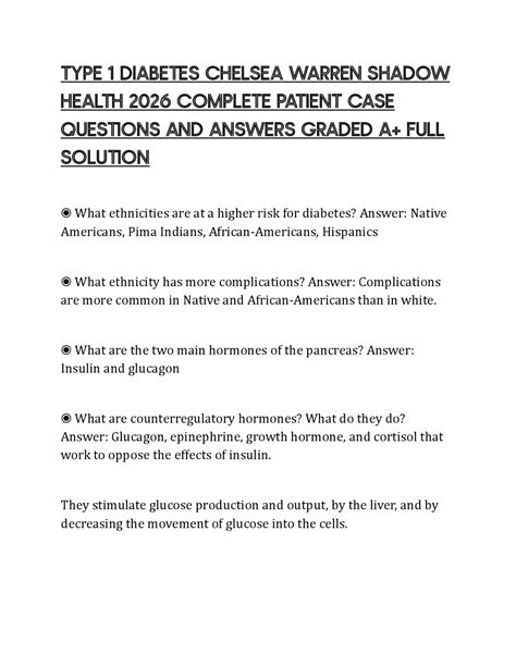 TYPE 1 DIABETES CHELSEA WARREN SHADOW HEALTH 2026 COMPLETE PATIENT CASE ...