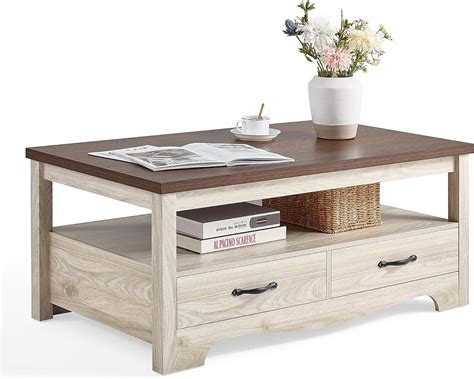Amazon.com: LINSY HOME Farmhouse Coffee Table with Storage, Wood Coffee ...