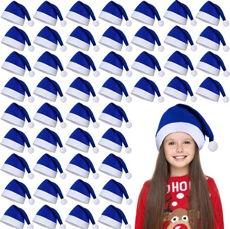 Amazon.com: Fovths 48 Pieces Blue Santa Hat for Kids - Christmas Party ...