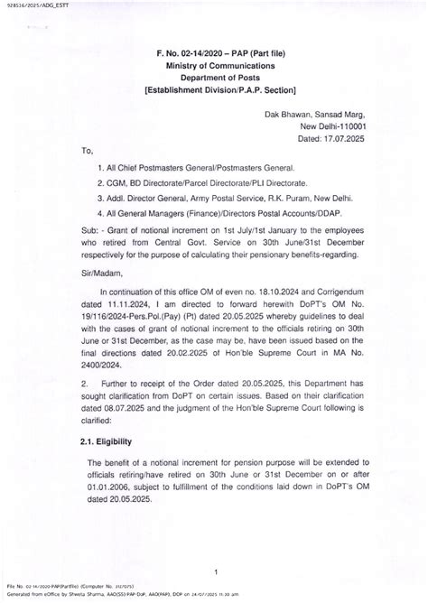 Grant of notional increment on 1st July/1st January to the employees ...