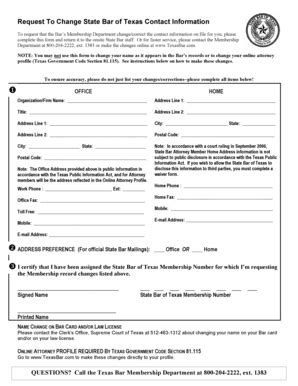 State Bar of Texas Contact Information Change Form - Blank Fillable ...