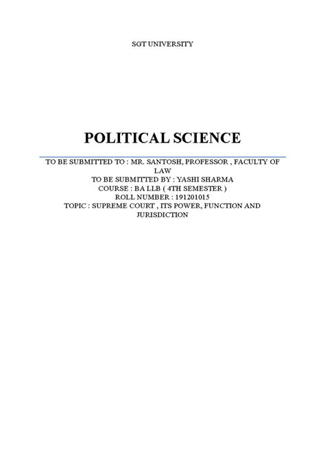 Political Science Project - Yashi Sharma - SGT UNIVERSITY POLITICAL ...