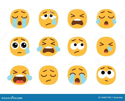 Yellow crying emoji faces stock vector. Illustration of comic - 163057785