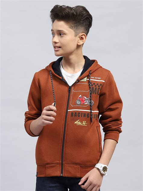 Buy Boys Rust Printed Hooded Full Sleeve Sweatshirt Online in India ...