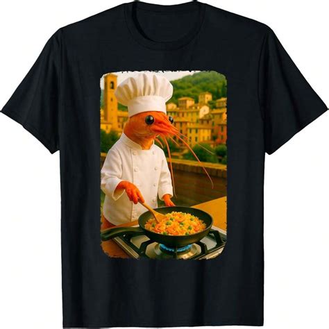 Funny Shrimp Chef Cooking Shrimp Fried Rice Meme Brainrot T-Shirt | SHEIN